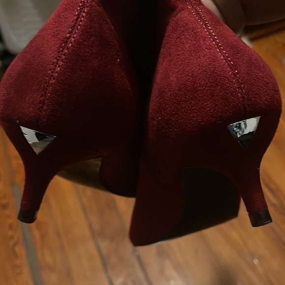 Zara Shoes Zara Basic Maroon Kitten Heel Over The Knee Boots Poshmark